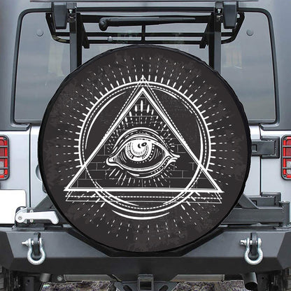 Black And White Eye of Providence Print Tire Cover