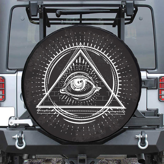 Black And White Eye of Providence Print Tire Cover
