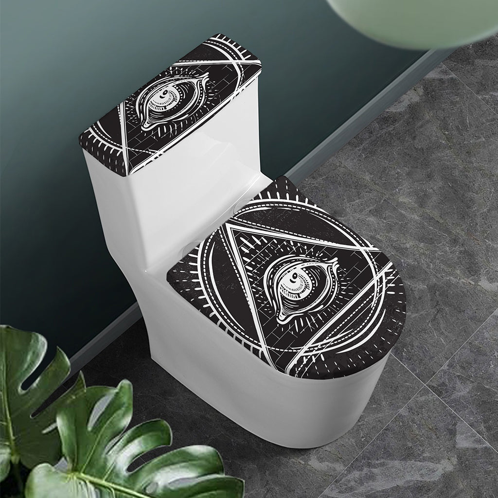 Black And White Eye of Providence Print Toilet Lid And Tank Cover Set