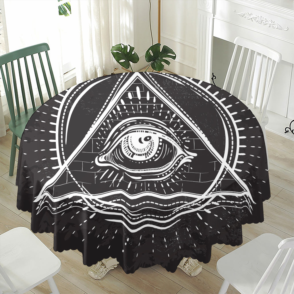 Black And White Eye of Providence Print Waterproof Round Tablecloth