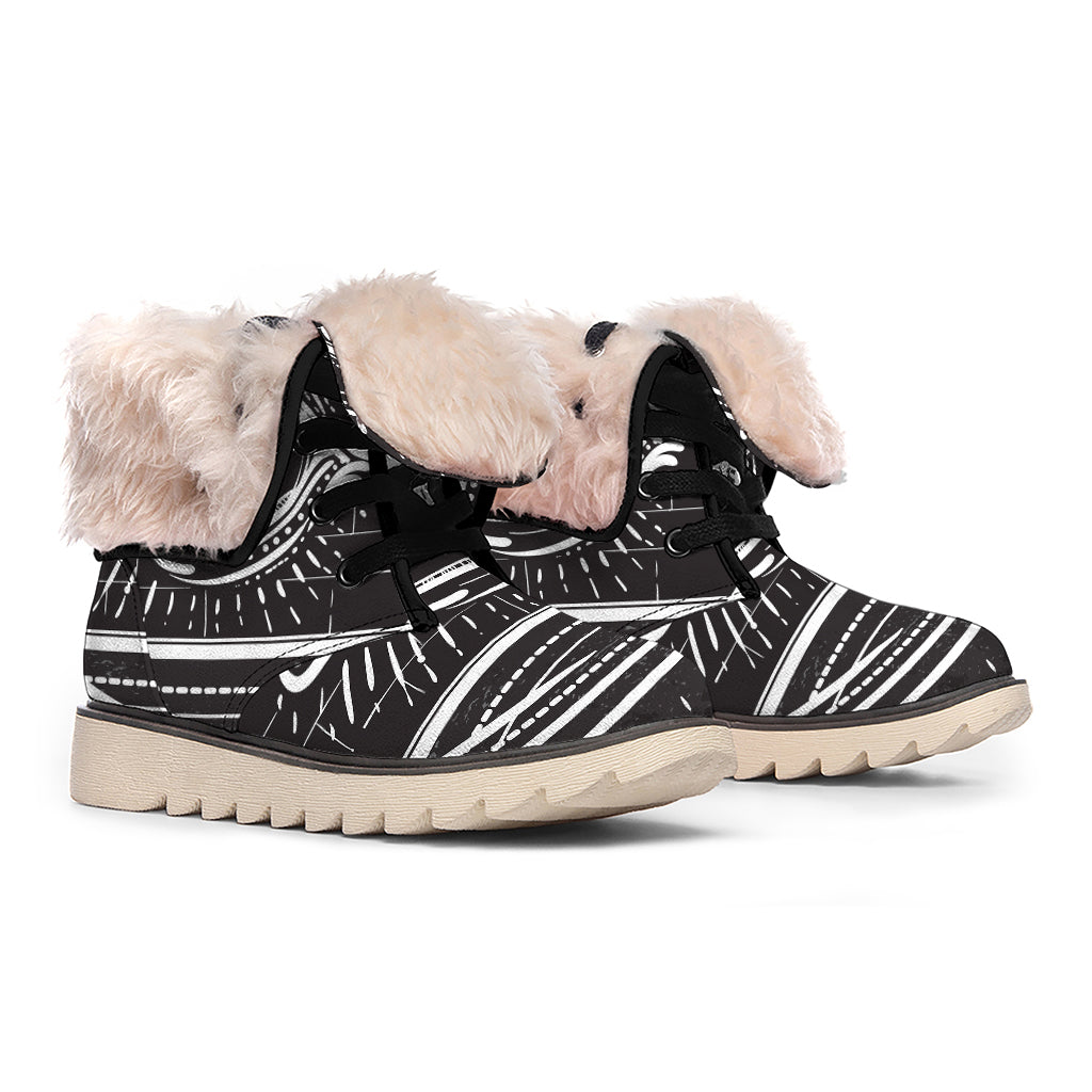 Black And White Eye of Providence Print Winter Boots