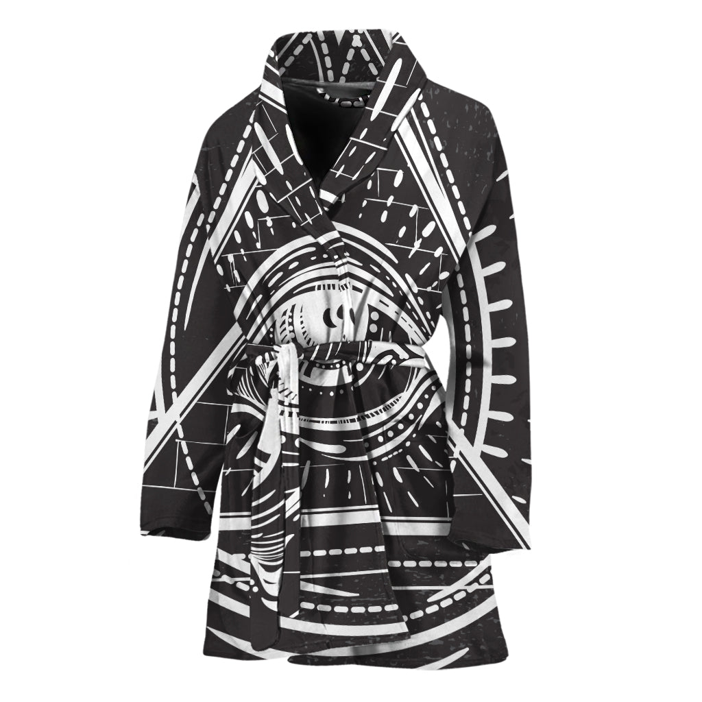 Black And White Eye of Providence Print Women's Bathrobe