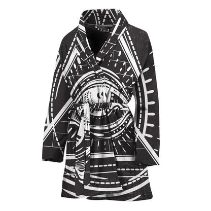 Black And White Eye of Providence Print Women's Bathrobe