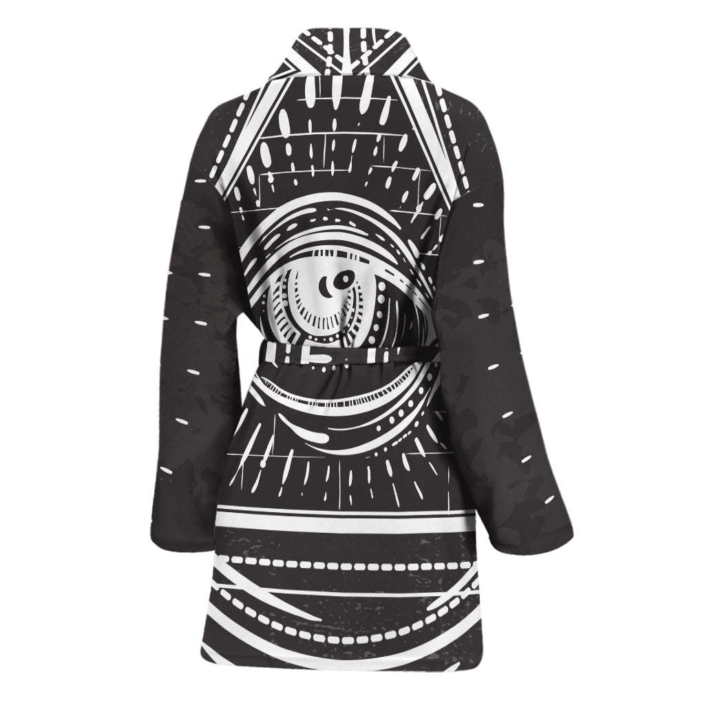 Black And White Eye of Providence Print Women's Bathrobe