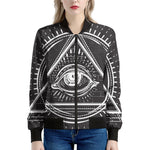 Black And White Eye of Providence Print Women's Bomber Jacket