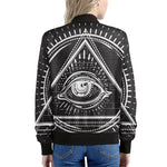 Black And White Eye of Providence Print Women's Bomber Jacket