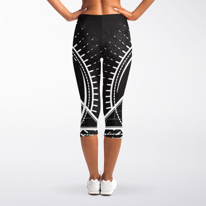 Black And White Eye of Providence Print Women's Capri Leggings