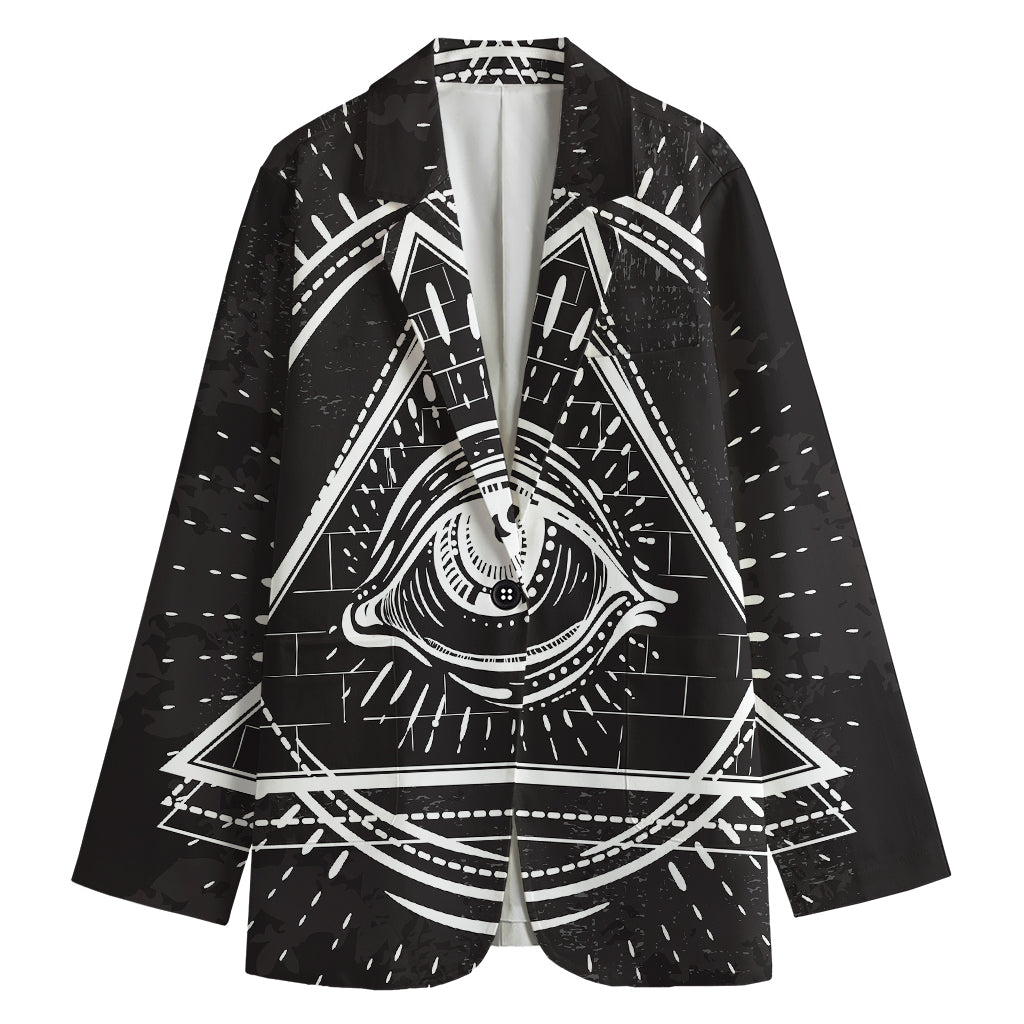 Black And White Eye of Providence Print Women's Cotton Blazer