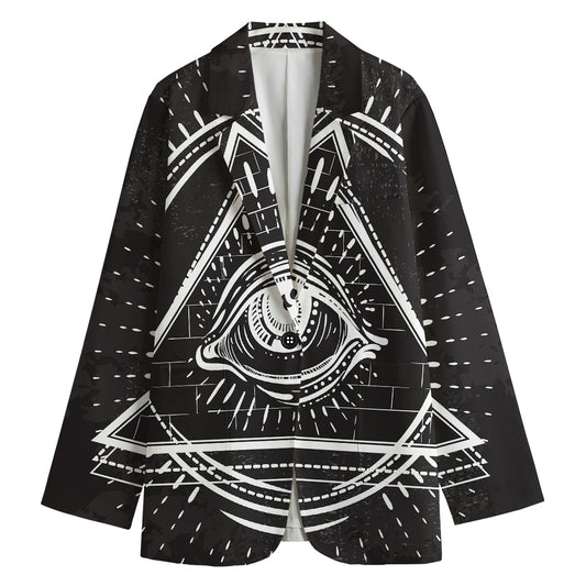 Black And White Eye of Providence Print Women's Cotton Blazer