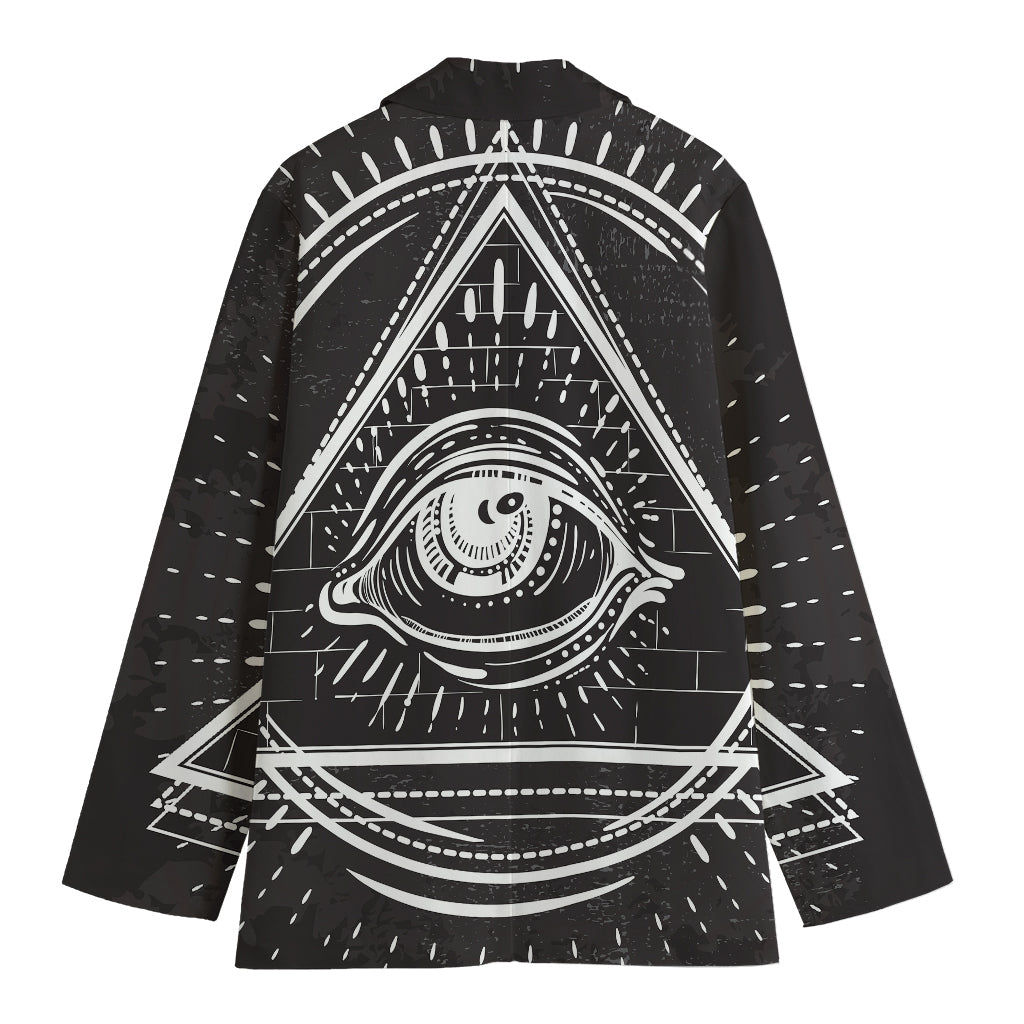 Black And White Eye of Providence Print Women's Cotton Blazer