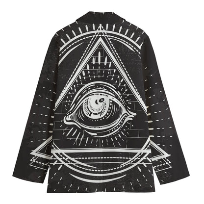 Black And White Eye of Providence Print Women's Cotton Blazer