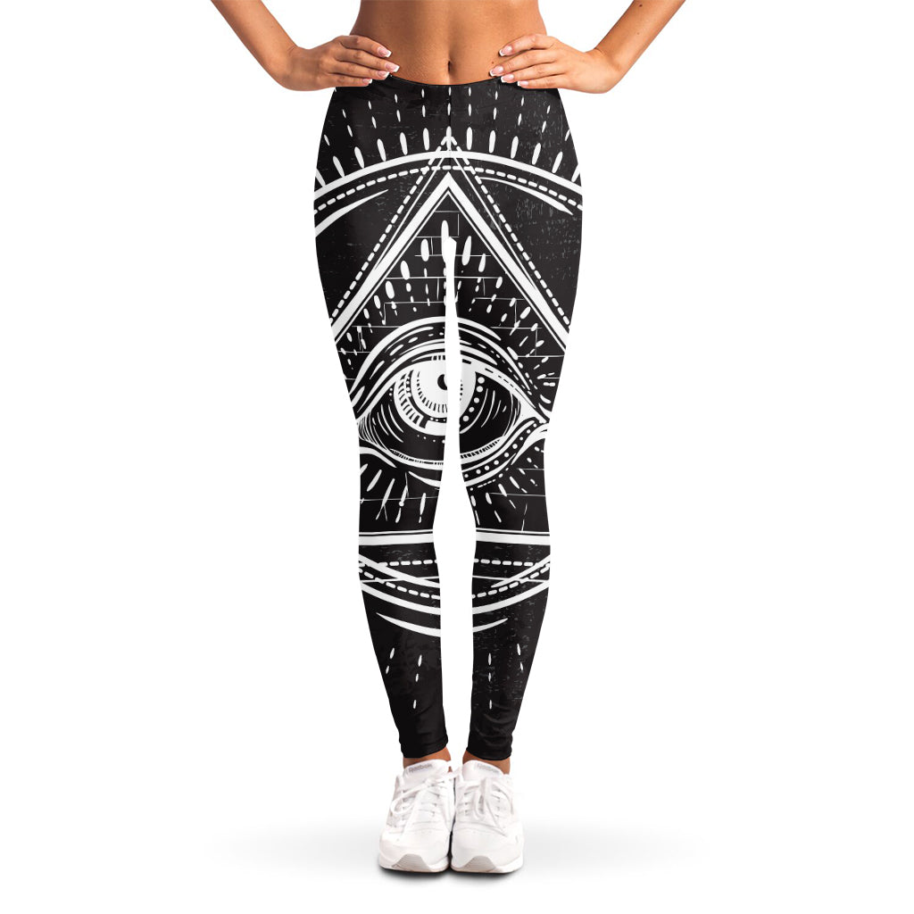 Black And White Eye of Providence Print Women's Leggings