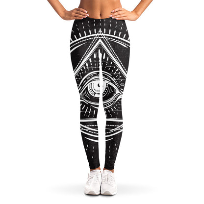 Black And White Eye of Providence Print Women's Leggings