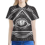Black And White Eye of Providence Print Women's Polo Shirt