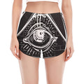 Black And White Eye of Providence Print Women's Split Running Shorts