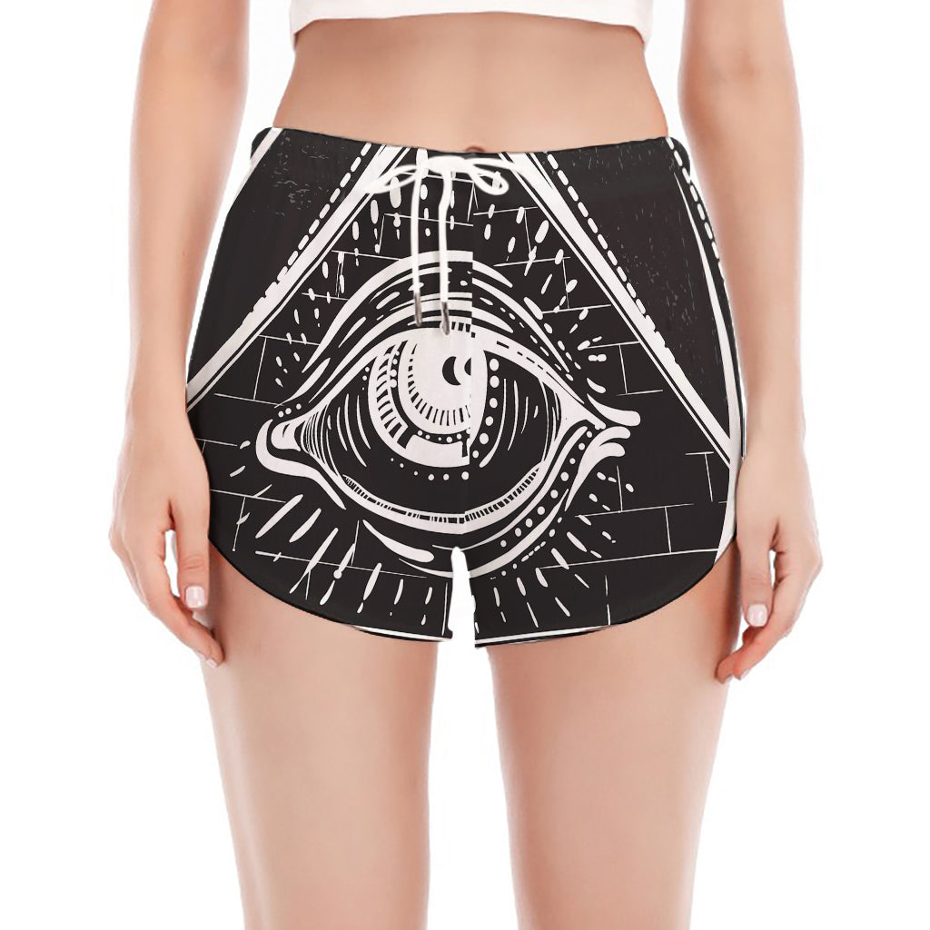 Black And White Eye of Providence Print Women's Split Running Shorts