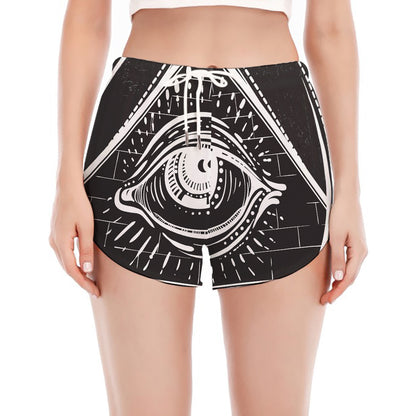 Black And White Eye of Providence Print Women's Split Running Shorts