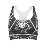 Black And White Eye of Providence Print Women's Sports Bra
