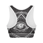 Black And White Eye of Providence Print Women's Sports Bra