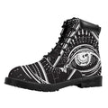 Black And White Eye of Providence Print Padded Collar Lace Up Boots