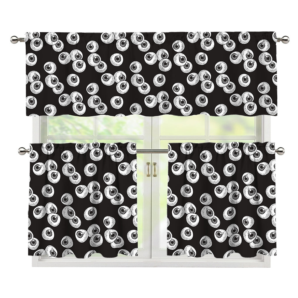 Black And White Eyeball Pattern Print 3 Piece Kitchen Curtains