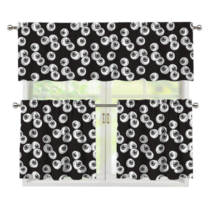 Black And White Eyeball Pattern Print 3 Piece Kitchen Curtains