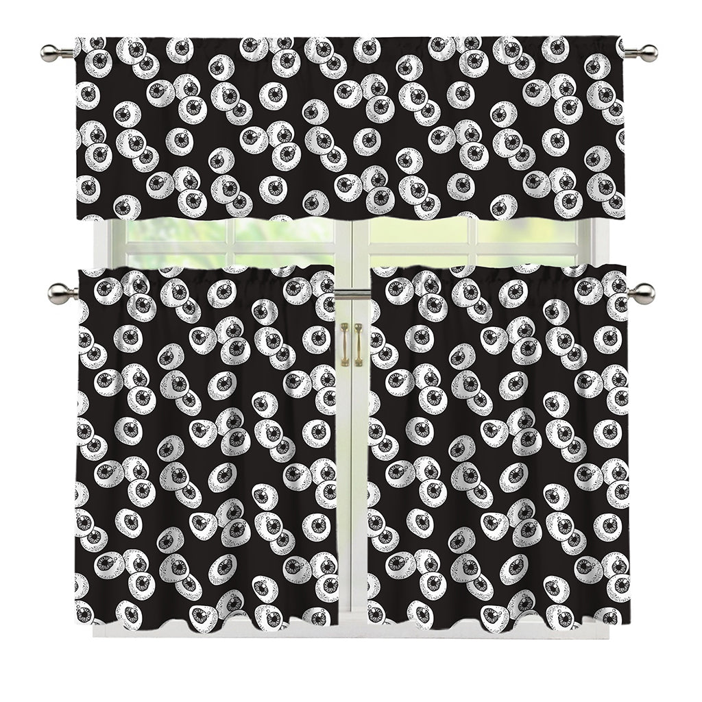 Black And White Eyeball Pattern Print 3 Piece Kitchen Curtains