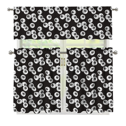 Black And White Eyeball Pattern Print 3 Piece Kitchen Curtains