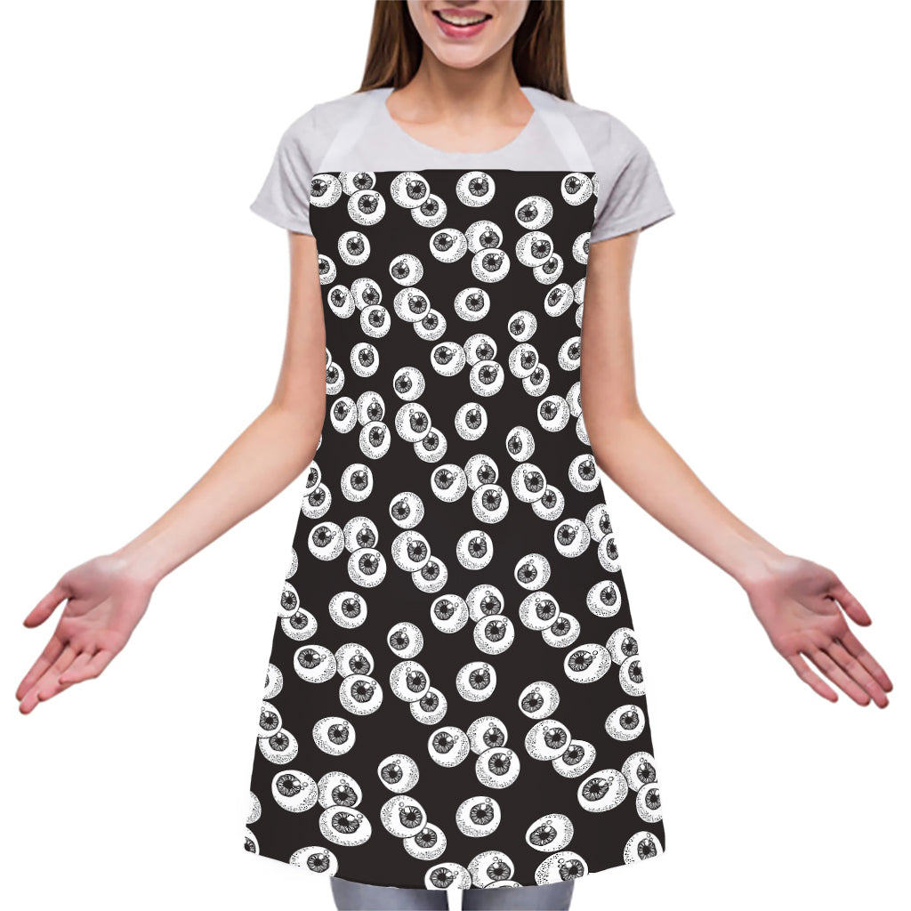 Black And White Eyeball Pattern Print Adjustable Apron