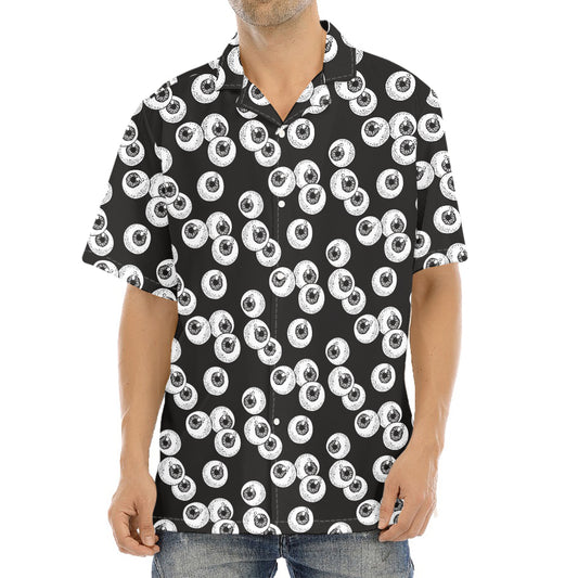 Black And White Eyeball Pattern Print Aloha Shirt