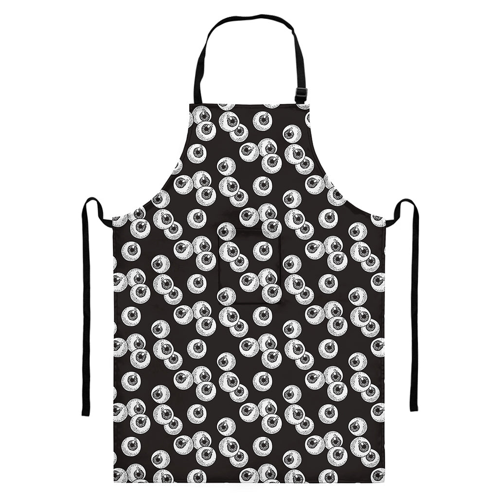 Black And White Eyeball Pattern Print Bib Apron With Pocket