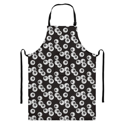 Black And White Eyeball Pattern Print Bib Apron With Pocket