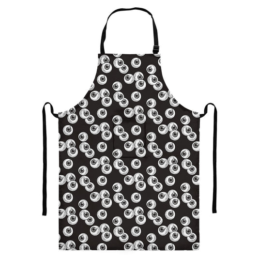 Black And White Eyeball Pattern Print Bib Apron With Pocket