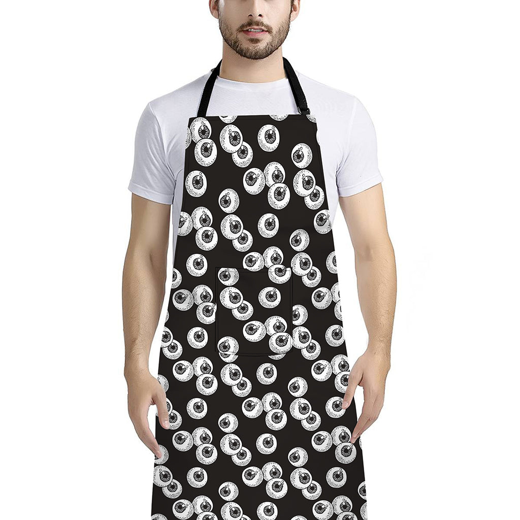 Black And White Eyeball Pattern Print Bib Apron With Pocket