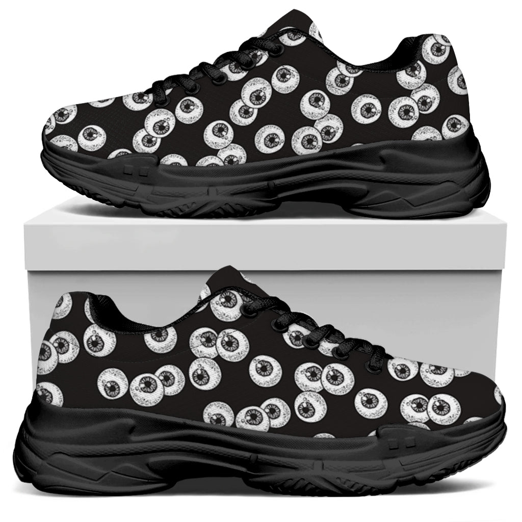 Black And White Eyeball Pattern Print Black Chunky Shoes