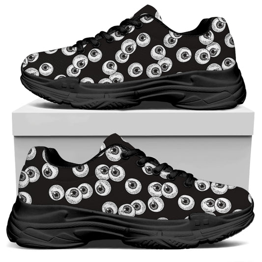 Black And White Eyeball Pattern Print Black Chunky Shoes