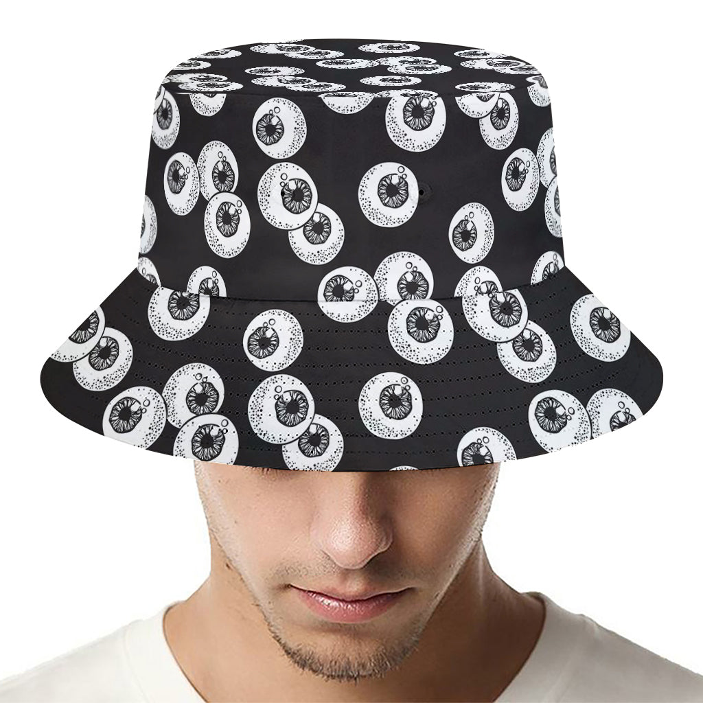 Black And White Eyeball Pattern Print Bucket Hat