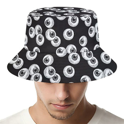 Black And White Eyeball Pattern Print Bucket Hat