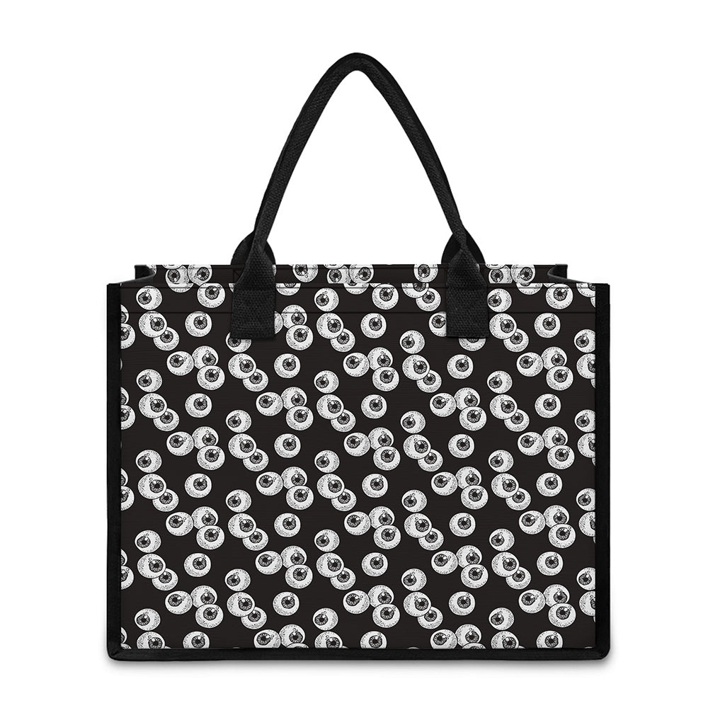 Black And White Eyeball Pattern Print Canvas Tote Bag