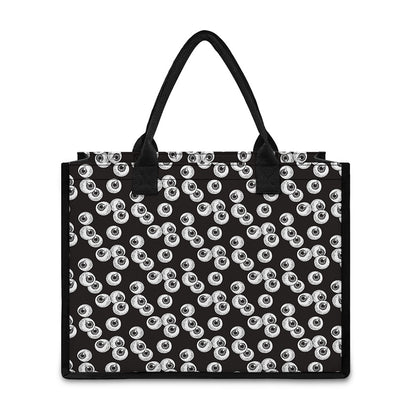 Black And White Eyeball Pattern Print Canvas Tote Bag