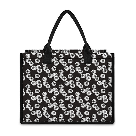 Black And White Eyeball Pattern Print Canvas Tote Bag