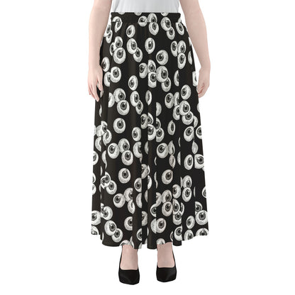 Black And White Eyeball Pattern Print Chiffon Maxi Skirt