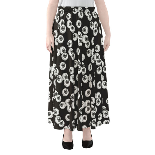 Black And White Eyeball Pattern Print Chiffon Maxi Skirt