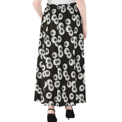 Black And White Eyeball Pattern Print Chiffon Maxi Skirt