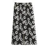 Black And White Eyeball Pattern Print Cotton Front Slit Maxi Skirt
