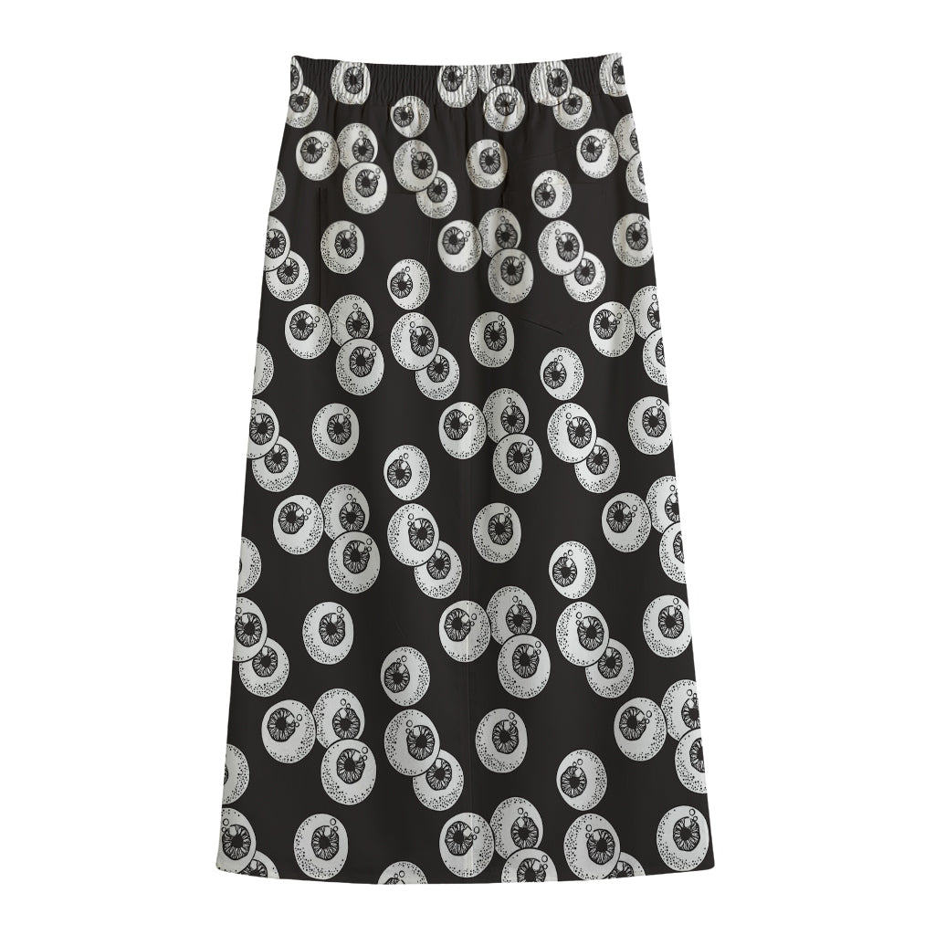 Black And White Eyeball Pattern Print Cotton Front Slit Maxi Skirt