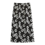 Black And White Eyeball Pattern Print Cotton Front Slit Maxi Skirt