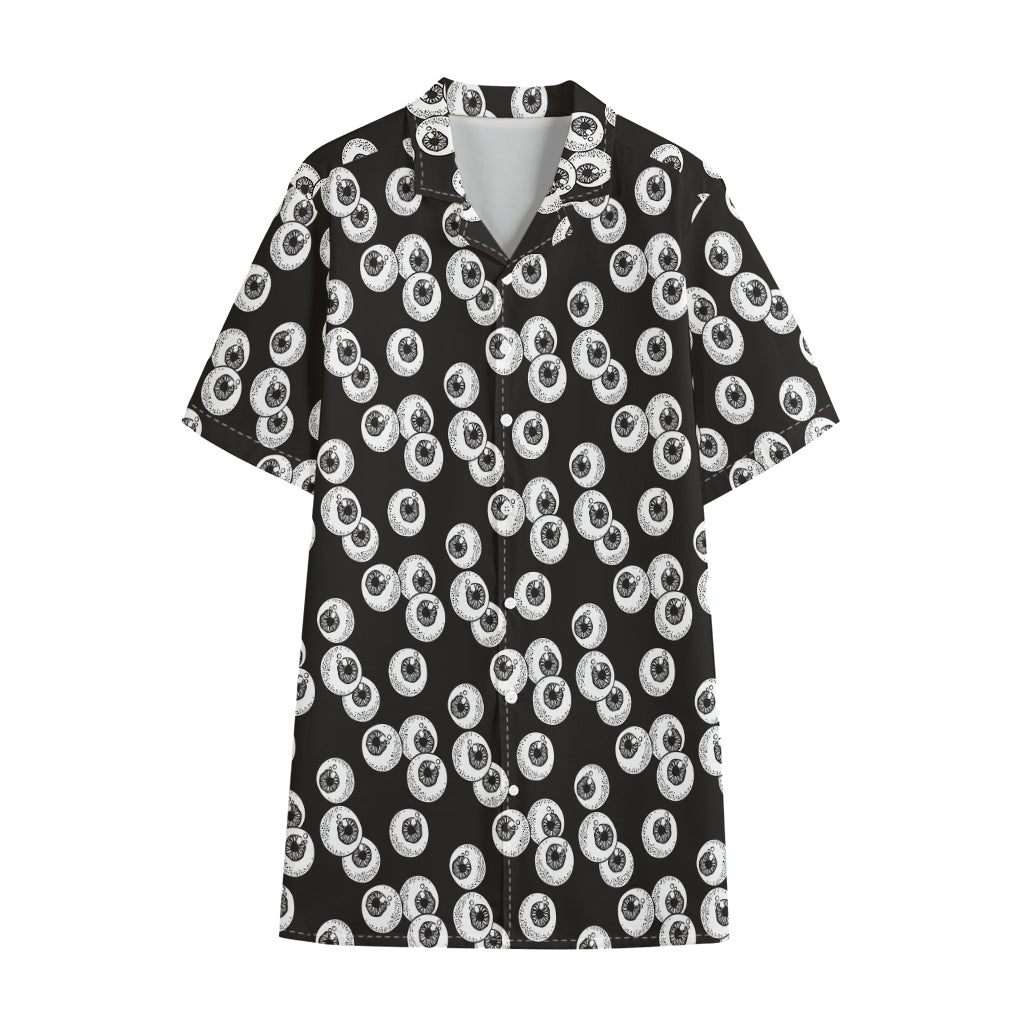 Black And White Eyeball Pattern Print Cotton Hawaiian Shirt