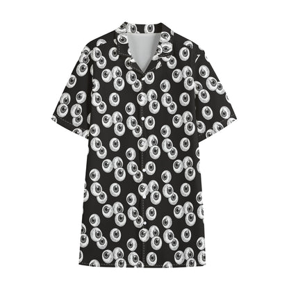 Black And White Eyeball Pattern Print Cotton Hawaiian Shirt
