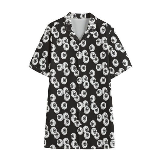 Black And White Eyeball Pattern Print Cotton Hawaiian Shirt